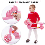 TENBOOM Scooter Toys for Kids Ages 6-12/3-5, Max Load 220 LBS, Foldable Lightweight Kick Scooter with Light Up Wheels, Kickstand, 3 Adjustable Levels, Rear Brake, Pink