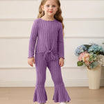 Toddler Girl Clothes 2t 3t Toddler Girl Fall Outfits Kids Clothes Long Sleeve 2-Piece Purple Knitted Shirt Tops Bell Bottom Pants Winter Clothing Sets