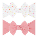Baby Bling Bows - Newborn to Little Baby Girl Bows, 2 Pack Nylon Super Soft Stretchy Knot Toddler Headbands, Perfect Hair Accessories Head Bands for Infant Kids(White Rainbow Dot & Zinnia)