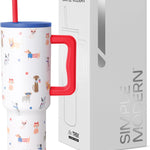 Simple Modern 40 oz Trek Tumbler with Handle and Straw Lid | Cup Holder Friendly Insulated Stainless Steel Travel Mug | Almond Birch