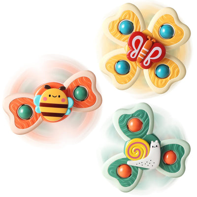 ALASOU 3PCS Suction Cup Spinner Toys for 1 Year Old Boy Girl|Spinning Top Baby Toys 12 18 Months|1 2 Year Old Boy Birthday Gift|Baby Bath Toys for Kids Ages 1-3|Sensory Toys for Toddlers 1-3