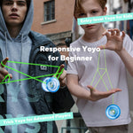 MAGICYOYO K2 Crystal Plastic Yoyo for Kids 8-12 & Beginners, Durable PC Responsive Yoyo Professional with Finger Spin Hub, Includes 12 Yo yo Strings, Glove & Bag (Crystal Blue)