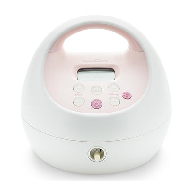 White and pink electronic device with digital display on a white background