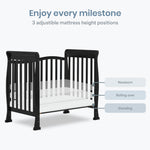 Dream On Me Violet 4-In-1 Convertible Mini Crib In Black, Greenguard Gold Certified, JPMA Certified, 3 Position Mattress Height Settings, Non-Toxic Finish