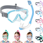 Vvinca Snorkeling Gear for Kids Dry Top Kids Snorkel Set for Boys Girls Junior Youth Children Age 4-14 Swim Goggles with Nose Cover Anti-Fog Panoramic View Adjustable Elastic Diving Mask and Snorkel