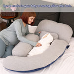 MOON PINE 60 inch Pregnancy Pillow, Detachable U Shape Full Body Pillow for Maternity Support, Sleeping Pillow for Pregnant Women (Grey&Blue-Velvet&Jersey)