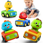 iPlay, iLearn Press Go Car Toys for Toddlers 1-3, Baby Animal Race Cars, Infant Play Car Set, Push Go Friction Dino Car for 6-9-12-18 Month, 1st Birthday Gift Easter Stuffer for 1-2 Years Old Boy Kid