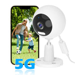 Smart home security camera with 5G connectivity displayed on a smartphone screen