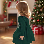 Kucnuzki 2T 3T Girl Clothes Toddler Girl Christmas Dress Kids Clothes Green Casual Long Sleeve Button Up Dress Fall Winter Baby Outfit with Cute Crossbody Bag