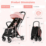 BABY JOY Lightweight Baby Stroller, Compact Travel Stroller for Airplane, Infant Toddler Stroller w/Adjustable Backrest & Canopy, Storage Basket, Self Standing Gravity Fold, Aluminium Frame (Pink)