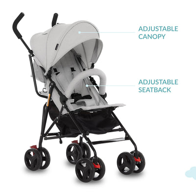 Dream On Me Vista Moonwalk Baby Stroller in Light Gray, Lightweight Infant Stroller with Compact Fold, Multi-Position Recline Umbrella Stroller with Canopy, Extra Large Storage and Cup Holder