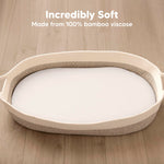 2-Pack Baby Bassinet Sheets Girl, Boy - 33x17 Viscose Derived from Bamboo Bedside Mattress Fitted Bassinet Sheets, Compatible with Halo Bassinest Swivel Sleeper, Baby Delight, Graco(Soft White)