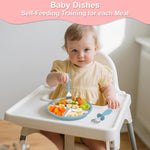 Baby Feeding Set| 2 Pack Stainless Steel Divided Suction Plate, 2 Set Toddler Spoons & Forks|BPA&LFree, Baby Led Weaning Supplies for Toddler Utensils Baby Feeding Essentials,grey blue