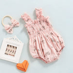 FOMOYUU Infant Newborn Baby Girl Ruffle Sleeveless Romper Summer Clothes Outfit with Cute Floral Print Jumpsuit (Pink-Daisy, 6-12 Months)