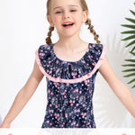 Kucnuzki Baby Girl Bathing Suit One Piece Swimsuit Blue Flower Bikini Set Baby 4T 5T Swimsuit Girls Toddler Ruffled Sleeveless Bathing Suits for Kids