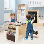 Costzon Easel for Kids, Wooden Art Center with Double-Sided Blackboard & Whiteboard, Paper Roll for Drawing, Crafts, Writing, Toddler Activity Table with Storage, Kids Table and Chair Set (Brown)
