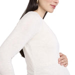 Motherhood Maternity Women's Long Sleeve Side Ruched V-Neck Pregnancy Tee Shirt, Heather Oatmeal, Medium
