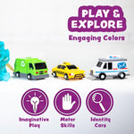 Tub Works® Vehicles™ Bath Cars Mold Free Bath Toys, 6 Pack | Sealed, No Hole Bath Toys Design Keeps Moisture Out | Soft, Squeezable & Float on Water | Fun Baby & Toddler Bath Toys | City Car Bath Toys