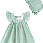 Kucnuzki Baby Girl Clothes Toddler Girls Summer Dress Ruffle Fly Sleeve Casual Sundress Square Neck Cute Outfit for Kids