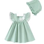 Kucnuzki Baby Girl Clothes 3 6 Month Girl Clothes Summer Baby Green Dress Ruffle Fly Sleeve Square Neck A Line Casual Sundress Infant Dress Cute 2 Piece Outfit
