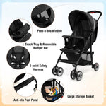 Baby Joy Lightweight Stroller, Compact Toddler Travel Stroller for Airplane, Infant Stroller w/Adjustable Backrest/Footrest/Canopy, 5-Point Harness, Storage Basket, Easy One-Hand Fold, Black
