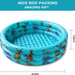Dinosaur Inflatable Baby Pool - Small Toddler Blow Up 3 Rings Round Pad Pool, Outdoor/Indoor Play Center with Ball Pit & Toys - 48'x12'