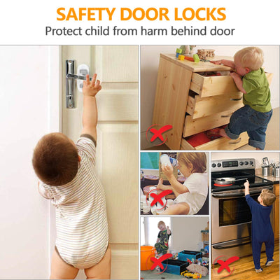 4-Pack Door Handle Baby Proof Lock – Child Proof Door Lever Lock for Kids Safety – Stops Toddler, Dog & Cat from Opening Doors – Easy One-Hand Adult Use, No-Drill Adhesive – Fits Home Bath/Kitchen