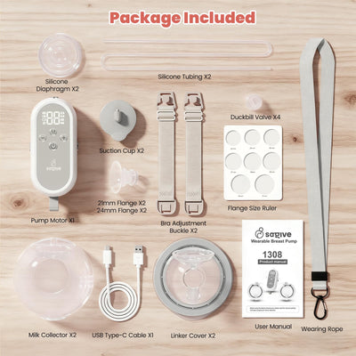 Saglve Wearable Breast Pump ABP-1308 | SPA-Level Comfort 3 Modes & 9 Levels Wearable Breastfeeding Pump, Low-Noise Electric Breast Pump Portable for Office & Home Use (27mm Shield, 21/24mm Flange)