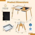 Costzon Toddler Sensory Table and Chairs, Wooden Table and Chair Set w/Double-Sided Boards & 2 Foldable Storage Bins, All-in-One Kids Activity Table for Draw, Sand, Water Play (3 PCS,Natural & White)