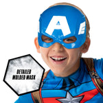 MARVEL Captain America Official Youth Value Costume - Full-Bodied Fabric Jumpsuit with High-Resolution Printed Design and Plastic Half Mask