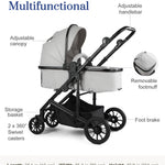 2-in-1 Convertible Baby Stroller with Bassinet Mode, Toddler Stroller with Reversible Seat, Foldable Infant Stroller with Adjustable Canopy, Cup Holder, Mommy Bag, Bassinet Pram for 0-36 Months, Grey