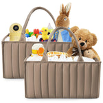 SWEET DOLPHIN 2-Pack Quilted Diaper Caddy Organizer – Premium Puffer Style Nursery Storage Bins – Water-Resistant & Wipeable Changing Table Organizer – Trendy Tote for Home & Car Travel - Mocha Brown