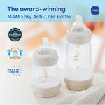 MAM 4.5oz Easy Start Anti-Colic Wide Neck Vented Baby Bottle, Extra Slow Flow Breastfeeding-Like Silicone Nipple, Reduces Colic, Gas & Reflux, Easy to Clean, BPA Free, 0+ Months, Made in Europe