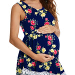 Xpenyo Womens Maternity Tank Top Sleeveless Lace Crochet Trim Peplum Cami Shirts Camellias Blue S