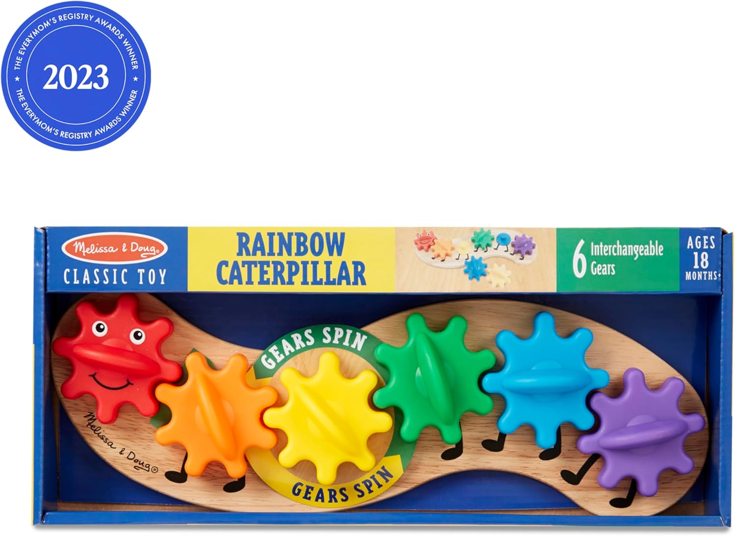 Melissa & Doug Rainbow Caterpillar Gear Toy With 6 Interchangeable Gears - For Toddlers And Babies