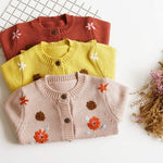 Simplee kids Baby Cardigan Hand Knitted Cardigan with Hand Embroidery Sweater Long Sleeve Baby Girl Coat for Winter and Autumn 6-12 Months B - Pink