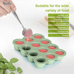 btrfe Baby Food Storage Container - 1.5oz x 12 Pods Silicone Freezer Tray with Lid for Homemade Baby Food, Fruit Purees, Vegetable & Breast Milk (Green)