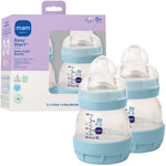 Mam baby bottles with packaging on a white background