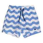 RUGGEDBUTTS Boys UPF50+ Stretch Neon Swim Trunks - Periwinkle Blue Wavy Stripe, 3-6m