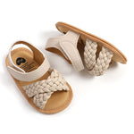 SOFMUO Baby Girls Knitted Sandals Premium Soft Anti-Slip Rubber Sole Infant Summer Walking Shoes Toddler First Walkers (A04/Beige,12-18 Months)