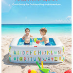 QPAU Kiddie Pool – 65" x 39" Inflatable Pool for Kids & Toddlers, Ball Pit & Baby Pool with Soft Floor, Educational Alphabet & Number, Durable Outdoor Play Toys for Backyard & Indoor Fun (Blue)