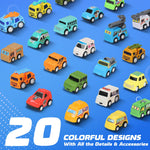 YiHee 24 Pieces Pull Back Cars Toy Vehicles Set, Mini Toys City Cars and Trucks, Variety of Vehicles and Figures, Small Car with Storage Bag, Party Favors Bulk Birthday Gift for Boys Girls Kids