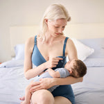 Momcozy CoolFit Nursing Bras for Breastfeeding, Fixed Padding Ultra Stretch Seamless Jelly Strip Maternity Bra, Wireless Nordic Blue