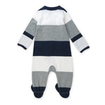 HonestBaby Sleep & Play Footed One-Piece Pajama Sleeper 100% Organic Cotton, Baby Boys, Jumbo Stripe Navy, Newborn