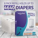 Babyfeel Refills for DEKOR PLUS Diaper Pails, 8 Pack, Exclusive 30% Extra Thickness, Fresh Powder Scent, Holds up to 4640 Diapers