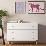 dadada Austin 3-Drawer Dresser for Nursery and Bedroom - Modern Design, Large Storage, Baby-Safe Finish, Anti-Tip Safety, Solid Wood Feet, Durable Construction (White+Natural)