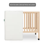 Newton Baby Galileo Mini Crib Solid Beech Wood with Wheels in Natural Color, Mini Crib Mattress Included, Adjustable Mattress Height, Ultra-Safe Non-Toxic Finish