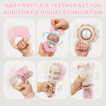 Baby Toys 0-6 Months, Baby Rattles, Teething Toys 3-6 Months, Infant Toys 6-12 Months, 10PCS Pink Sensory Rattles & Teethers with Storage Box, Newborn Shower Gift Girl