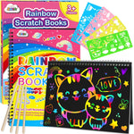 ZMLM Scratch Paper Art-Crafts Gift: 2 Pack Rainbow Notebooks Supplies Toys Easter Basket Stuffers for 3 4 5 6 7 8 9 10 Years Old Girls and Boys Kids Birthday Party Games (Pink)