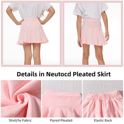 Neutocd Toddler Little Girls Skirts Skorts Elastic Flared Plain Pleated Tennis Skater Skirts for Girls Kids Built in Shorts Pink/Blue